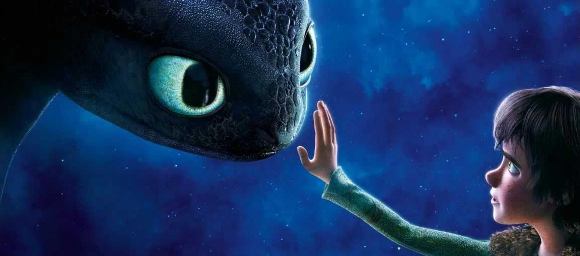 Hiccup reaching out to Toothless in How to Train Your Dragon